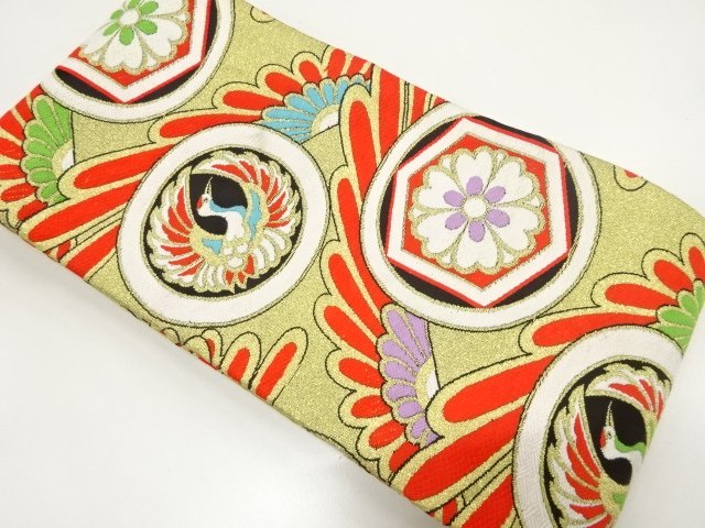 JAPANESE KIMONO / ANTIQUE CHILDRENS OBI / WOVEN- FLOWER / TORTOISESHEL